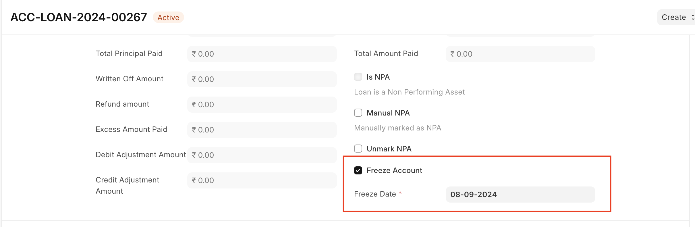 Freeze Loan Account